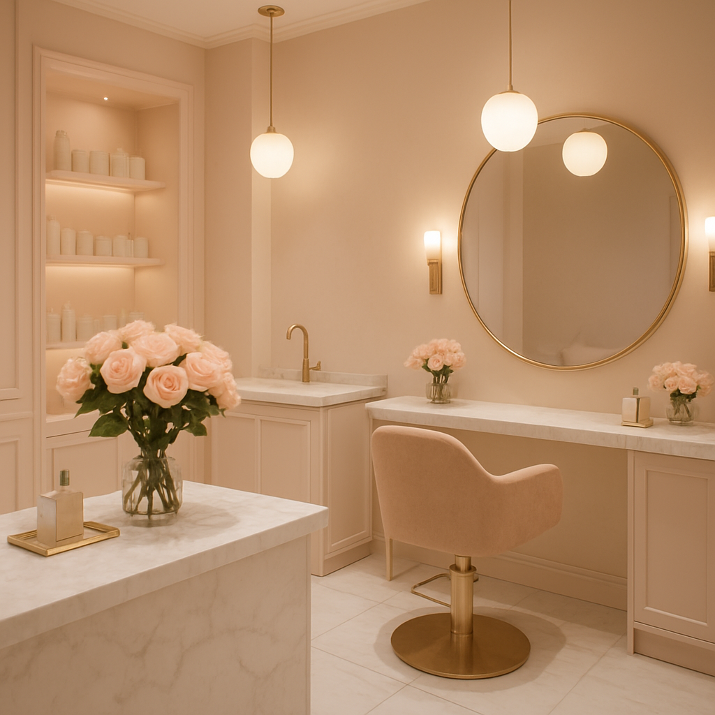 Interior elegante do salão Raquel Assis Beauty